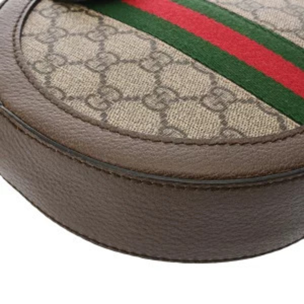 Gucci Ophidia Round Shoulder Bag Beige Ebony Brown Leather GG Supreme Canvas - Picture 6 of 9